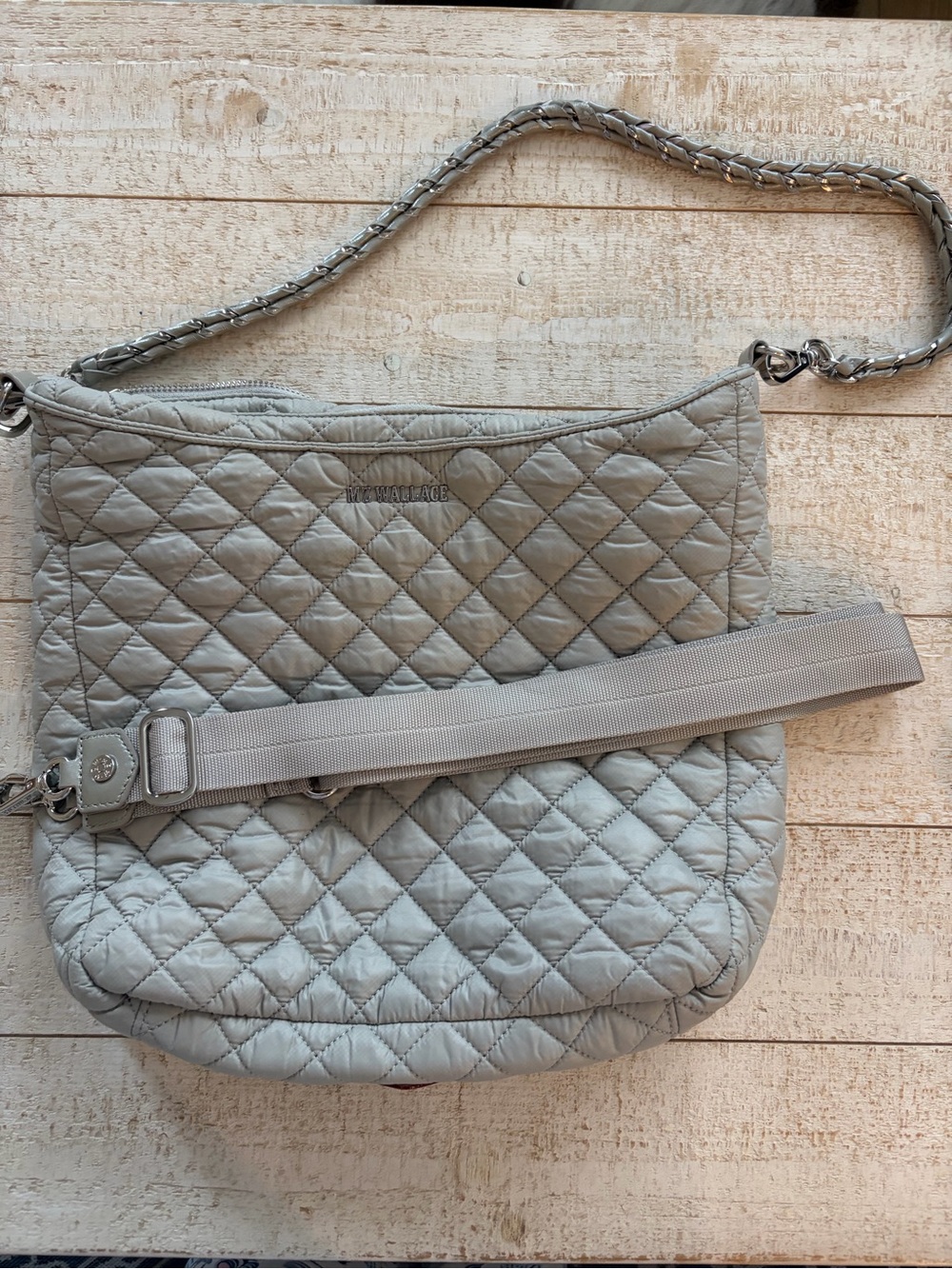MZ Wallace Quilted Light Gray Nylon Shoulder Bag - Picture 3 of 7